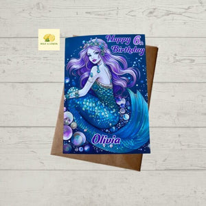 Birthday card for her, Personalised birthday card, personalized age and name card, Mermaid Card, granddaughter, daughter, niece, gift,