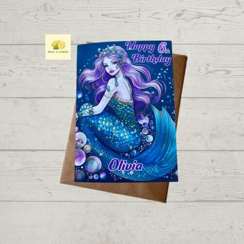 Birthday card for her, Personalised birthday card, personalized age and name card, Mermaid Card, granddaughter, daughter, niece, gift,