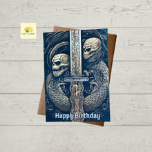 Load image into Gallery viewer, Birthday Card, Skull Birthday card, Skull and Serpent Birthday card, Skull and snake Birthday card, card for him, gift, brother, son, dad,
