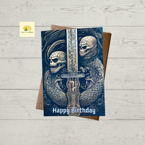 Birthday Card, Skull Birthday card, Skull and Serpent Birthday card, Skull and snake Birthday card, card for him, gift, brother, son, dad,