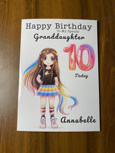 Load image into Gallery viewer, Birthday card for Granddaughter, Granddaughter birthday card, personalised Granddaughter card, any age, any name, rainbow card, gift,
