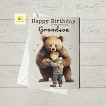 Load image into Gallery viewer, Birthday card for Grandson, Grandson Birthday card, a big bear hug for a little boy, always feeling safe with their grandparent, cute bear
