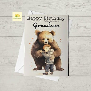 Birthday card for Grandson, Grandson Birthday card, a big bear hug for a little boy, always feeling safe with their grandparent, cute bear