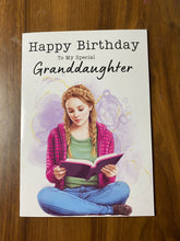 Load image into Gallery viewer, Birthday card, Granddaughter birthday card with books, granddaughter card, birthday card for a granddaughter that loves to read,
