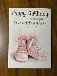 Granddaughter Birthday card, Birthday card for granddaughter, pink high top trainers, Birthday card for her, Birthday cards, teenager,