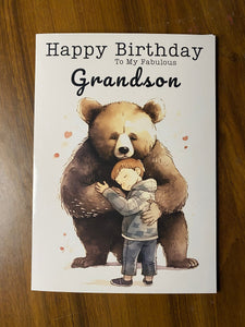 Birthday card for Grandson, Grandson Birthday card, a big bear hug for a little boy, always feeling safe with their grandparent, cute bear