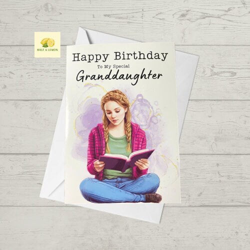 Birthday card, Granddaughter birthday card with books, granddaughter card, birthday card for a granddaughter that loves to read,