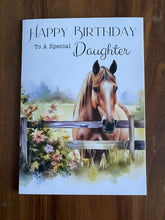 Load image into Gallery viewer, Birthday card, Daughter birthday card, Horse Birthday card, Horse card for Daughter, watercolour illustration, card for her birthday
