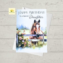 Load image into Gallery viewer, Birthday card, Daughter birthday card, Horse Birthday card, Horse card for Daughter, watercolour illustration, card for her birthday
