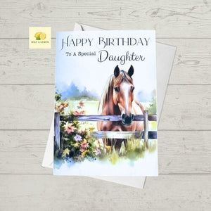 Birthday card, Daughter birthday card, Horse Birthday card, Horse card for Daughter, watercolour illustration, card for her birthday