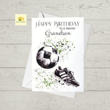 Load image into Gallery viewer, Birthday card, Grandson Birthday card,  football and football boots, for Grandson, Birthday card for him, Birthday cards, gift,
