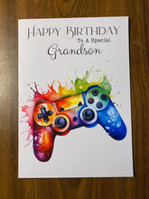 Load image into Gallery viewer, Birthday card, Grandson Birthday card, Game Controller, Birthday card for Grandson, Birthday card for him, Birthday cards, video games, gift
