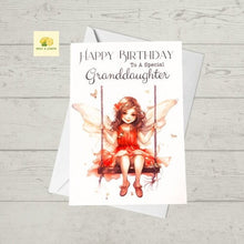 Load image into Gallery viewer, Birthday card, Granddaughter Birthday card, Birthday card for granddaughter, Fairy on a swing, Birthday card for her, Birthday cards, gift,
