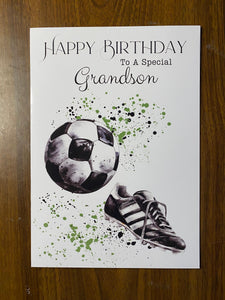 Birthday card, Grandson Birthday card,  football and football boots, for Grandson, Birthday card for him, Birthday cards, gift,