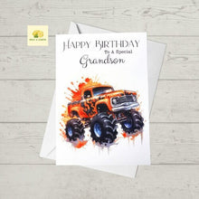 Load image into Gallery viewer, Birthday card, Grandson Birthday card,  Monster Truck, Birthday card for Grandson, Birthday card for him, Birthday cards,
