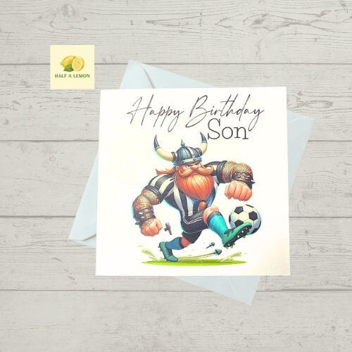 Son Birthday card, Birthday card for Son, Birthday card, Football card, Black and white strip shirt and black shorts, team colours