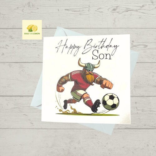 Son Birthday card, Birthday card for Son, Birthday card, Football card, Red shirt, white shorts with red socks, kit colours,