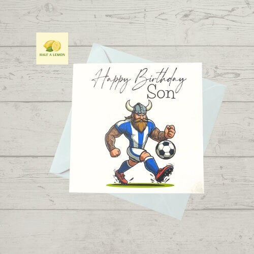 Son Birthday card, Birthday card for Son, Birthday card, Football card, Blue and white striped shirt, kit colours, Scottish