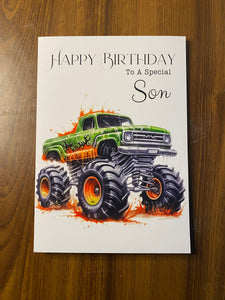 Birthday card, Son Birthday card,  Modified Truck, Sports Truck, Racing Truck, Birthday card for Son, Birthday card for him, Birthday cards,