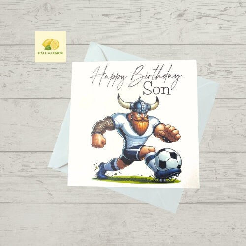 Son Birthday card, Birthday card for Son, Birthday card, Football card, White shirt with navy trim and navy shorts, team colours