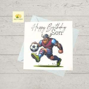 Son Birthday card, Birthday card for Son, Birthday card, Football card, claret and sky blue shirt, Purple shirt with blue sleeves,