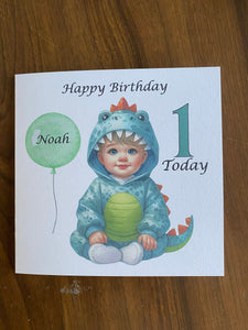 First Birthday card for a boy, 1st birthday card for a boy, personalised, dinosaur birthday card, gift,