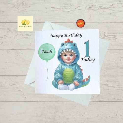 First Birthday card for a boy, 1st birthday card for a boy, personalised, dinosaur birthday card, gift,