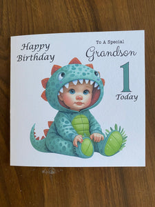 First Birthday card for Grandson, 1st birthday card for Grandson, dinosaur birthday card, Grandson Birthday card, gift,