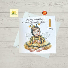 Load image into Gallery viewer, First Birthday card for Granddaughter, 1st birthday card for Granddaughter, cute bee birthday card, Granddaughter Birthday card, gift,
