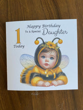 Load image into Gallery viewer, First Birthday card for Daughter, 1st birthday card for Daughter, Bee birthday card, Daughter Birthday card, gift,
