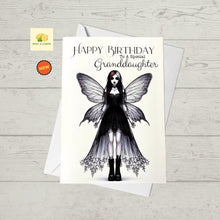 Load image into Gallery viewer, Birthday card, Granddaughter birthday card, Goth Birthday card, Gothic Birthday card, Fairy Birthday Card, Card for her Birthday,
