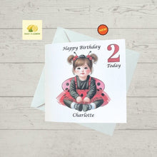 Load image into Gallery viewer, Birthday card for a girl, 2nd birthday card for a girl, Personalised, Ladybug birthday card, Second, Granddaughter, Daughter, Niece
