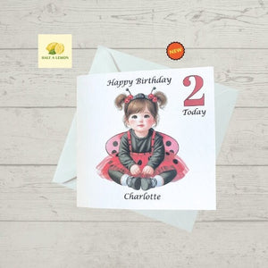 Birthday card for a girl, 2nd birthday card for a girl, Personalised, Ladybug birthday card, Second, Granddaughter, Daughter, Niece