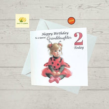 Load image into Gallery viewer, Granddaughter Card, Birthday card for a girl, 2nd birthday card for a girl, Ladybug birthday card, Second,  gift
