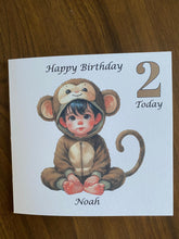 Load image into Gallery viewer, Birthday card for a boy, 2nd birthday card for a boy, Personalised, Little Monkey birthday card, Second,  gift
