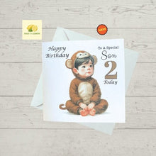 Load image into Gallery viewer, Son Card, Son Birthday card, Birthday card, 2nd birthday card for a boy, Cheeky Little Monkey, birthday card, Second,  gift
