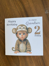 Load image into Gallery viewer, Grandson Card, Grandson Birthday card, Birthday card, 2nd birthday card for a boy, Cheeky Little Monkey, birthday card, Second, gift
