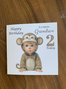 Grandson Card, Grandson Birthday card, Birthday card, 2nd birthday card for a boy, Cheeky Little Monkey, birthday card, Second, gift