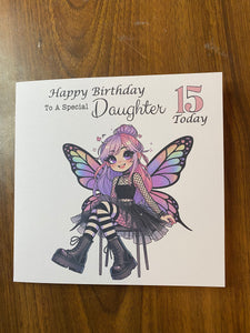 Daughter Card, card for daughter, Happy Grunge Fairy, for any age, 10th, 11th, 12th, 13th, 14th, 15th, 16, 17th, 18th, gift