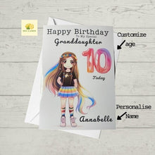 Load image into Gallery viewer, Birthday card for Granddaughter, Granddaughter birthday card, personalised Granddaughter card, any age, any name, rainbow card, gift,
