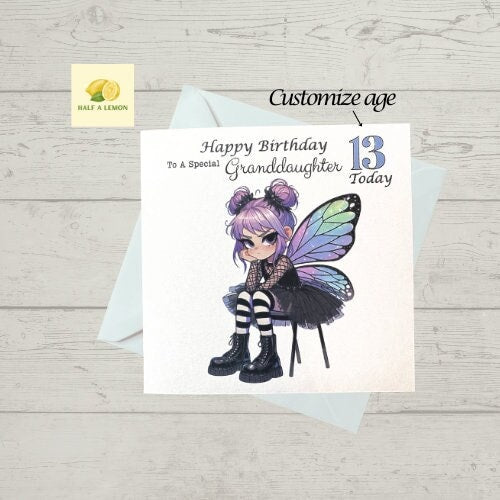 Granddaughter Card, card for Granddaughter, Grumpy Grunge Fairy, for any age, 10th, 11th, 12th, 13th, 14th, 15th, 16, 17th, 18th, gift