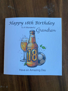 18th Birthday card for Grandson, beer and football themed Birthday card