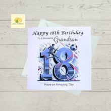 Load image into Gallery viewer, 18th Birthday card for Grandson, football themed Birthday card, birthday gift
