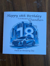 Load image into Gallery viewer, 18th Birthday card for Grandson, Grandson 18th Birthday, Car themed Birthday card, birthday gift, 18th gift,
