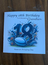 Load image into Gallery viewer, 18th Birthday card for Grandson, Grandson 18th Birthday, Rugby themed Birthday card, birthday gift, 18th gift,
