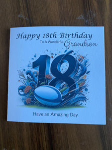 18th Birthday card for Grandson, Grandson 18th Birthday, Rugby themed Birthday card, birthday gift, 18th gift,