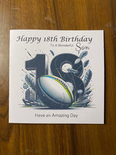 Load image into Gallery viewer, 18th Birthday card for Son, Son 18th Birthday, Rugby themed Birthday card, birthday gift, 18th gift,
