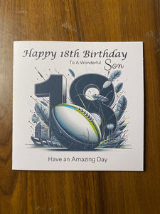 18th Birthday card for Son, Son 18th Birthday, Rugby themed Birthday card, birthday gift, 18th gift,