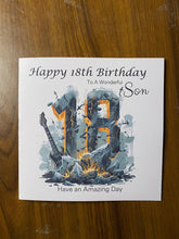 Load image into Gallery viewer, 18th Birthday card for Son, Son 18th Birthday, Heavy Metal Music / Rock Music themed Birthday card, birthday gift, 18th gift,
