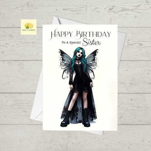 Birthday card, Sister birthday card, Goth Birthday card, Gothic Birthday card, Fairy Birthday Card, Card for her Birthday,